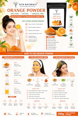 Image of Orange Peel Powder 250g | 100% Pure Orange Peel Powder | Vitamin C Rich Herbal Face Pack for Skin Brightening, Glowing Skin & Tan Removal | Natural Exfoliator | No Additives, Cruelty Free