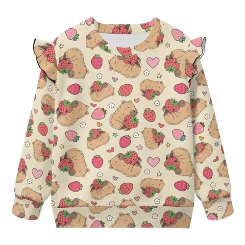 Toddler Girls Crewneck Sweatshirt Cute Ruffle Shoulder Long Sleeve Pullover Casual Shirts Top Kid Fall Clothes 1-8Y4