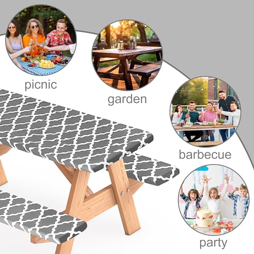 Nappe de camping en vinyle imperméable avec élastique pour table et bancs extérieurs - 7