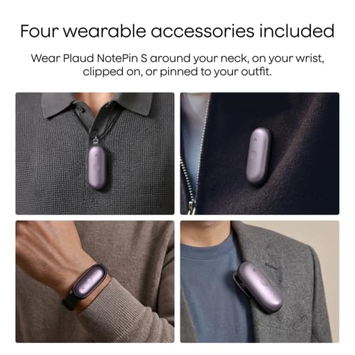 Image of Plaud NotePin S AI Voice Recorder, Wearable AI Notetaker, AI Transcribe & Summarize, Support 112 Languages, 64GB Audio Recorder for Meetings Interviews, Professionals, Teams, with 4 Accessories