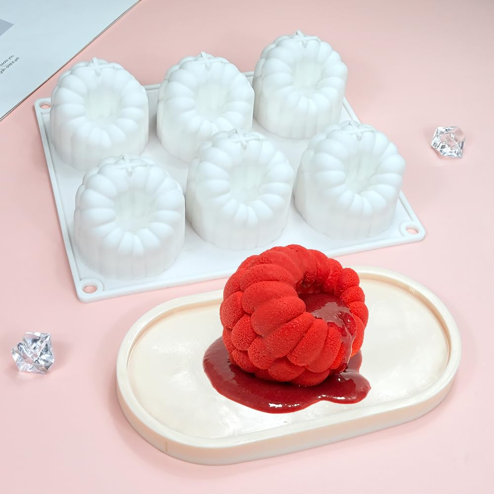 Molde de silicona de grado alimenticio para hornear frambuesas y mousse de 6 agujeros para hornear frambuesas 3D, pudín, pasteles, postre, chocolate, herramientas de decoración de pasteles de frutas
