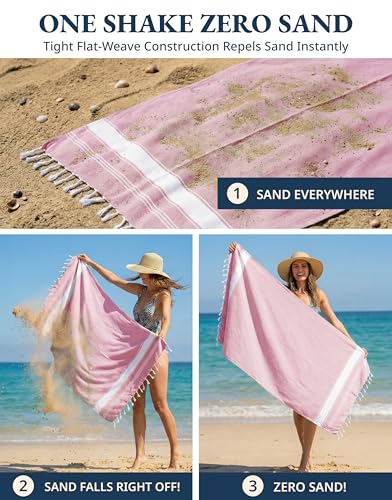 LANE LINEN Turkish Beach Towel 4 Pcs, Beach Towels, for Adults - Candy Pink - image 5