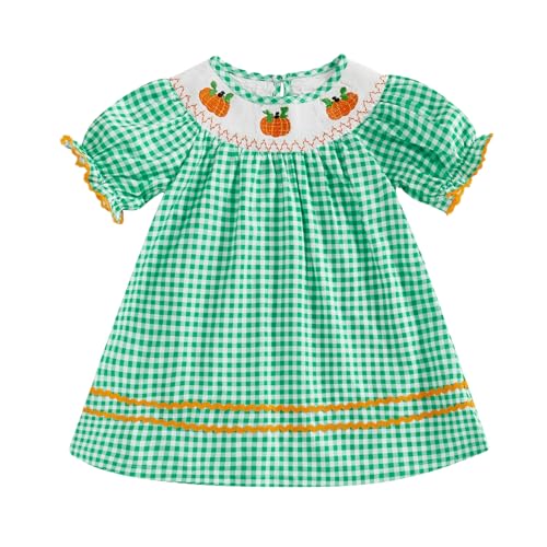 Toddler Girl Halloween Smocked Dress Pumpkin Embroidery Plaid Princess Dresses Holiday Cake Smash Photo Fall Clothes