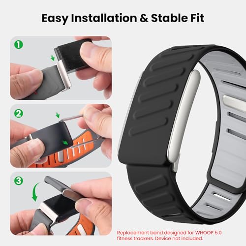 Image of VEMIGON Silicone Sport Band Compatible with Whoop 5.0 One /Peak, Life /MG, Breathable, Adjustable Waterproof Replacement Wristband Strap with Stainless Steel Frame Connector, NOT for Gen 4.0(Band only)