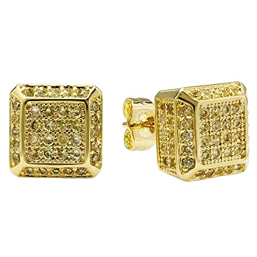 18 K amarillo chapado en oro de tuerca 10 mm dados con forma de amarillo redondo circonita push-back Post