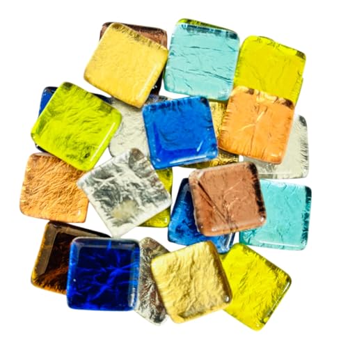 CRAFT BASKET® Assorted Colours Glass Mosaic Tiles (20 Variations) (All Packs: 100 g,200 g,400 g,1 kg), DIY Mosaic Art, Decoration, Crystal Glass Mosaic Tiles (Foil Square 15 x 15 mm, 100 g)