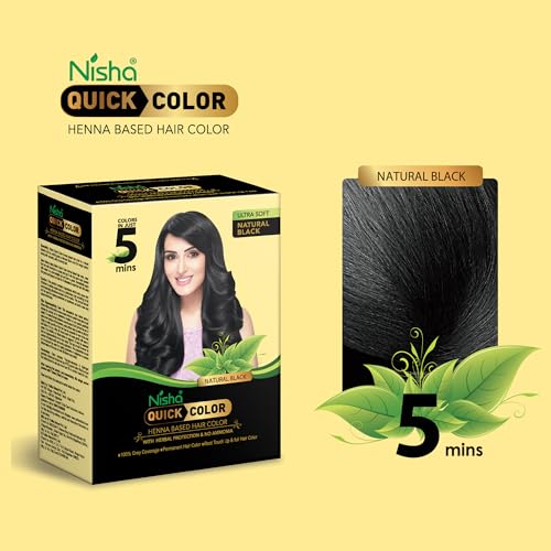 Image of Nisha 10 Minute Quick Henna Powder Hair Colour - Organic Henna-Based Instant Hair Colour for Women & Men, 100% Gray Coverage, Ammonia-Free, Natural Black Hair Dye (60g Each, Pack of 3)