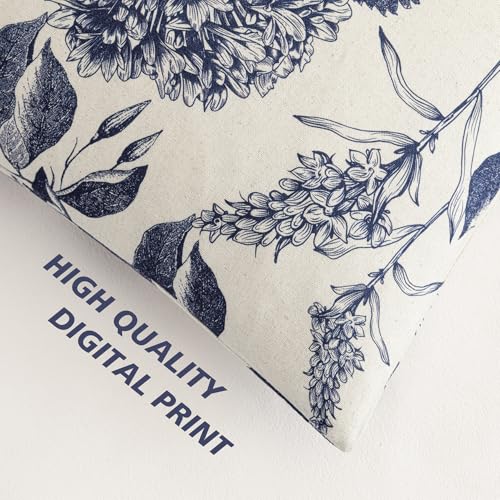 Image of Foindtower Set of 2 Linen Floral Vintage Throw Pillow Covers Neutral Accent Print Decorative Cozy Cushion Covers Farmhouse Boho Home Decor for Sofa Chair Couch Bed Living Room,18x18 Inch,Navy Blue