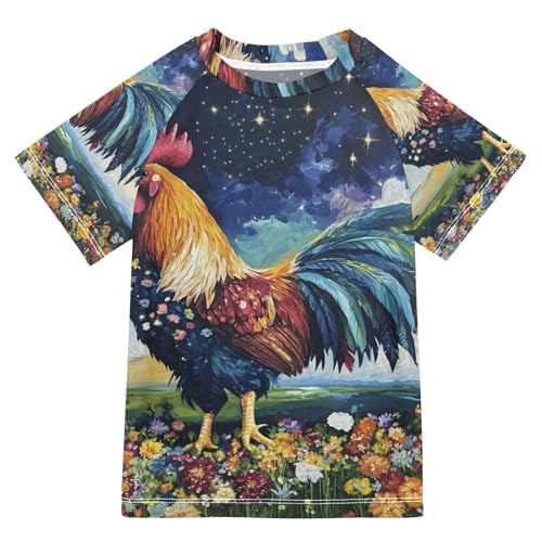 Boy Swimsuit Colorful Rooster Star Flower Sunscreen T-Shirts Swimwear Sets UPF 50+