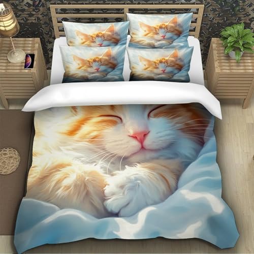 Housse de couette chat mignon 3D 200x200 avec 2 taies d'oreiller en microfibre pastel - 5