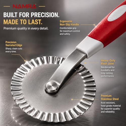 Image of Stainless Steel Pastry Ravioli Pasta Dough Cutter Crimper Wheel (Multicolour)