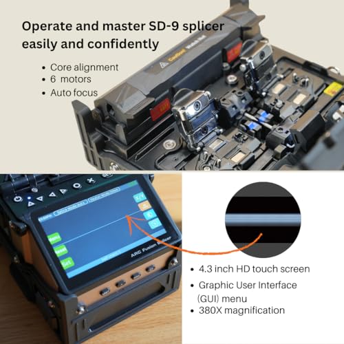 Image of SD-9 Optical Fiber Fusion Splicer with OPM and VFL Astonishing Fast 5s Splicing and 11s Heating, Fiber Splicer Machine Kit Core Alignment 6 Motors with 7200mAh Battery