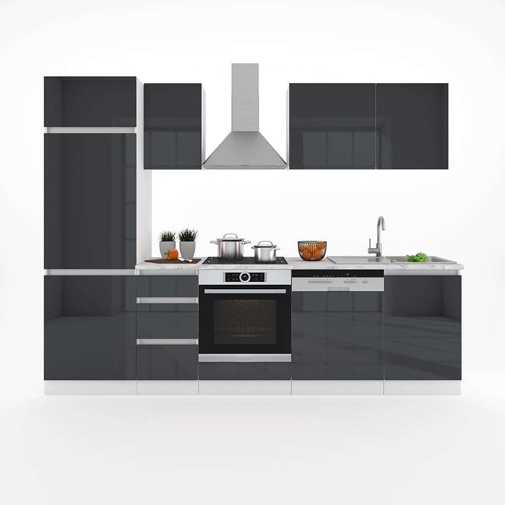 Vicco Cucina componibile Optima, Antracite lucido/bianco, 270 cm