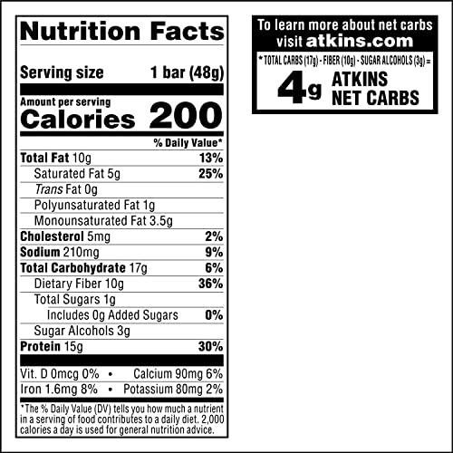 Image of Atkins Vanilla Pecan Crisp Protein Meal Bar, High Fiber, 1g Sugar, 4g Net Carb Meal Replacement, Keto Friendly, 12 Count