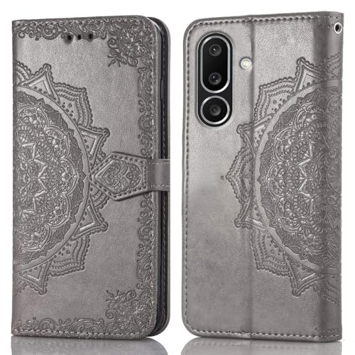 Image of ClickCase Queen Series for Samsung Galaxy M36 5G Leather Flower Embossing Wallet Flip case Magnetic Closure Flip Cover for Samsung Galaxy M36 5G (Grey)