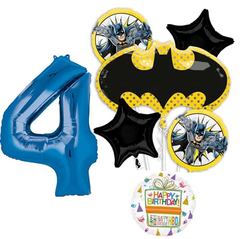 Batman 4th Birthday Party Supplies 7pc Balloon Bouquet Decoration...