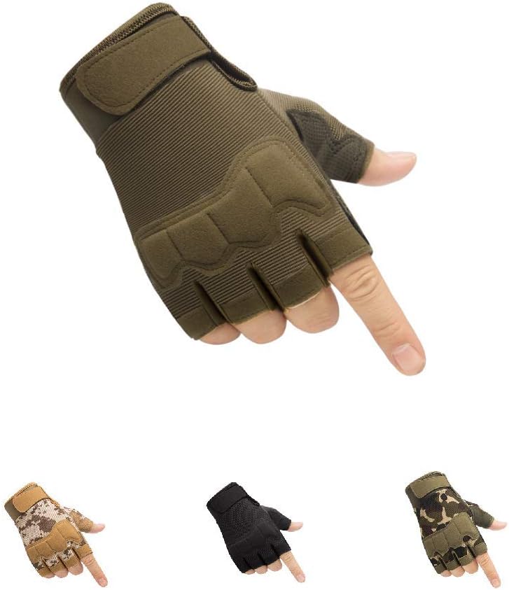HYCOPROT Fingerless Gloves, Protective Breathable Lightweight Outdoor Gloves for Hunting, Motorcycling, Climbing