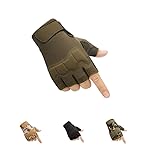 HYCOPROT Fingerless Gloves, Knuckle Protective Breathable Lightweight Outdoor Gloves for Shooting, Hunting, Motorcycling, Climbing (L, Green)
