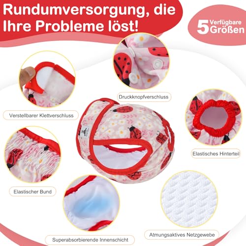 UFO PET Wiederverwendbare Hunde Windeln Weiblich, Läufigkeitshose für Hündinnen XS (3 Stück), Hochsaugfähige Hundewindeln für Hündinnen mit Starkem und Flexiblem Verschluss - Rosa Blume