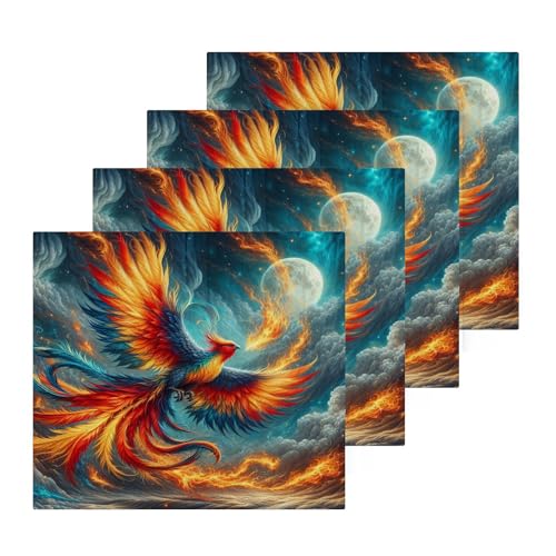 YANENDIE Flying Phoenix Washcloths Towels, Highly Absorbent and Soft Cotton Face Cloths, 4 Pack Quick Dry Wash Cloths - 12 X 12 Inches