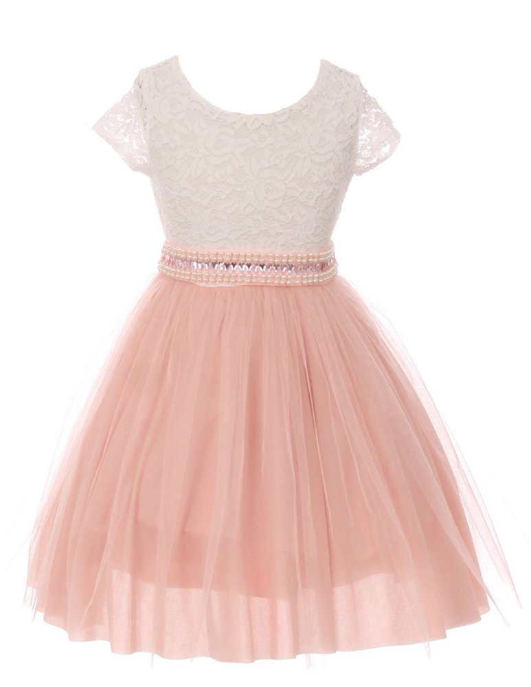 iGirlDressLittle Girls Sleeves Lace Tulle Flower Girls Dresses Sizes 2-14