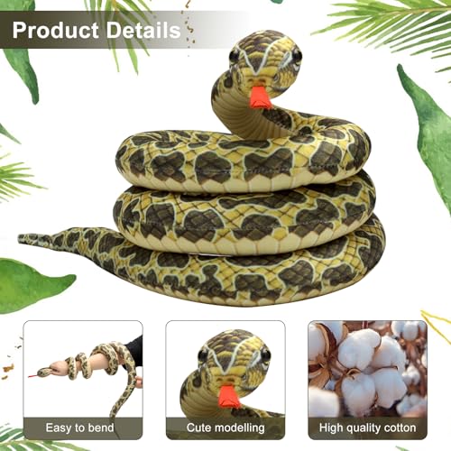 DAWRIS 200cm Plüsch Schlange, Realistische Python Kuscheltier Große Schlange Stofftier, Witzige Plüschtiere Spielzeug Schlanges, Kuschelschlange, Snake Prank Requisiten