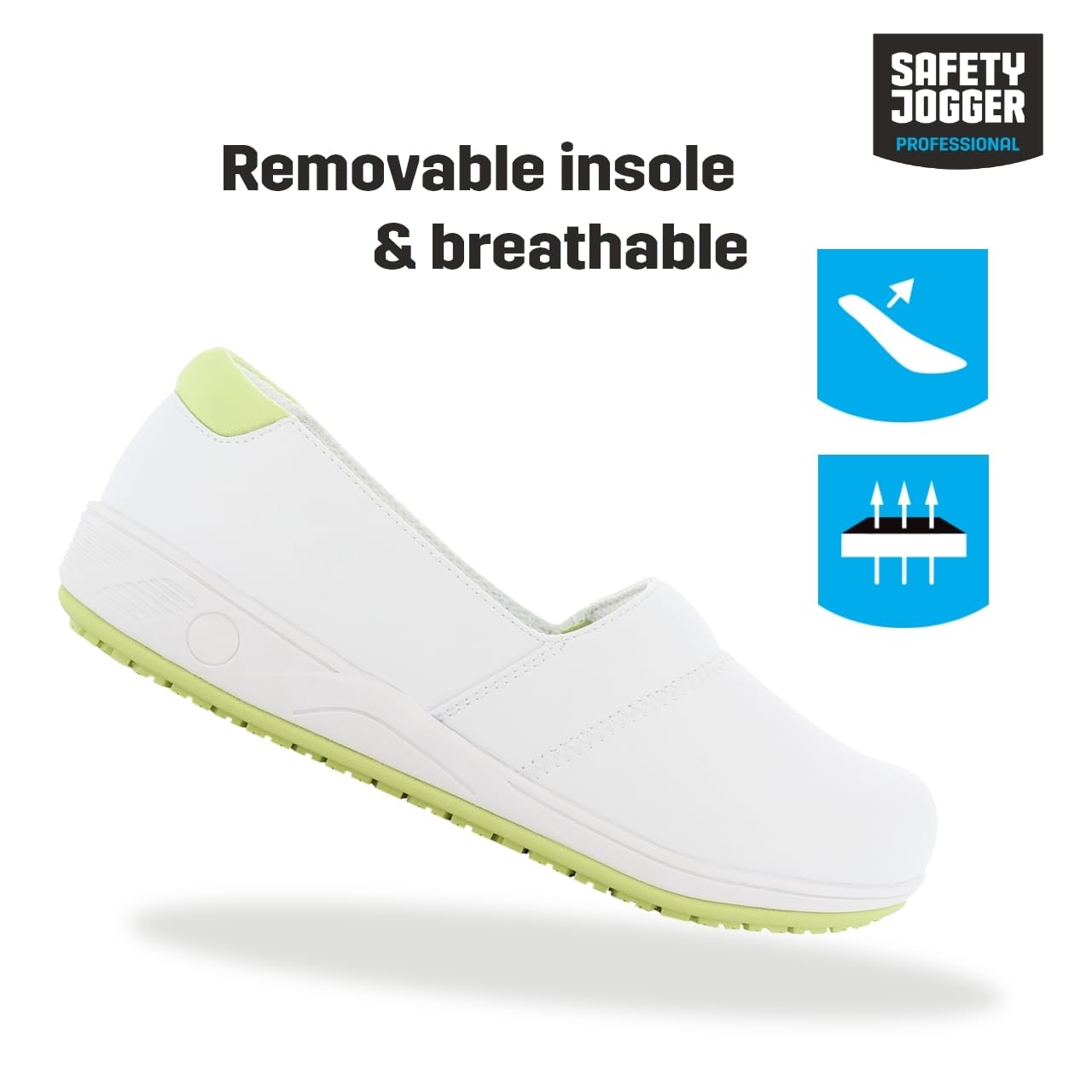 SAFETY JOGGER But Sophie dla gastronomii, żywności, medycyny i zdrowia, do czyszczenia, biały - Biało-zielony - 38 EU