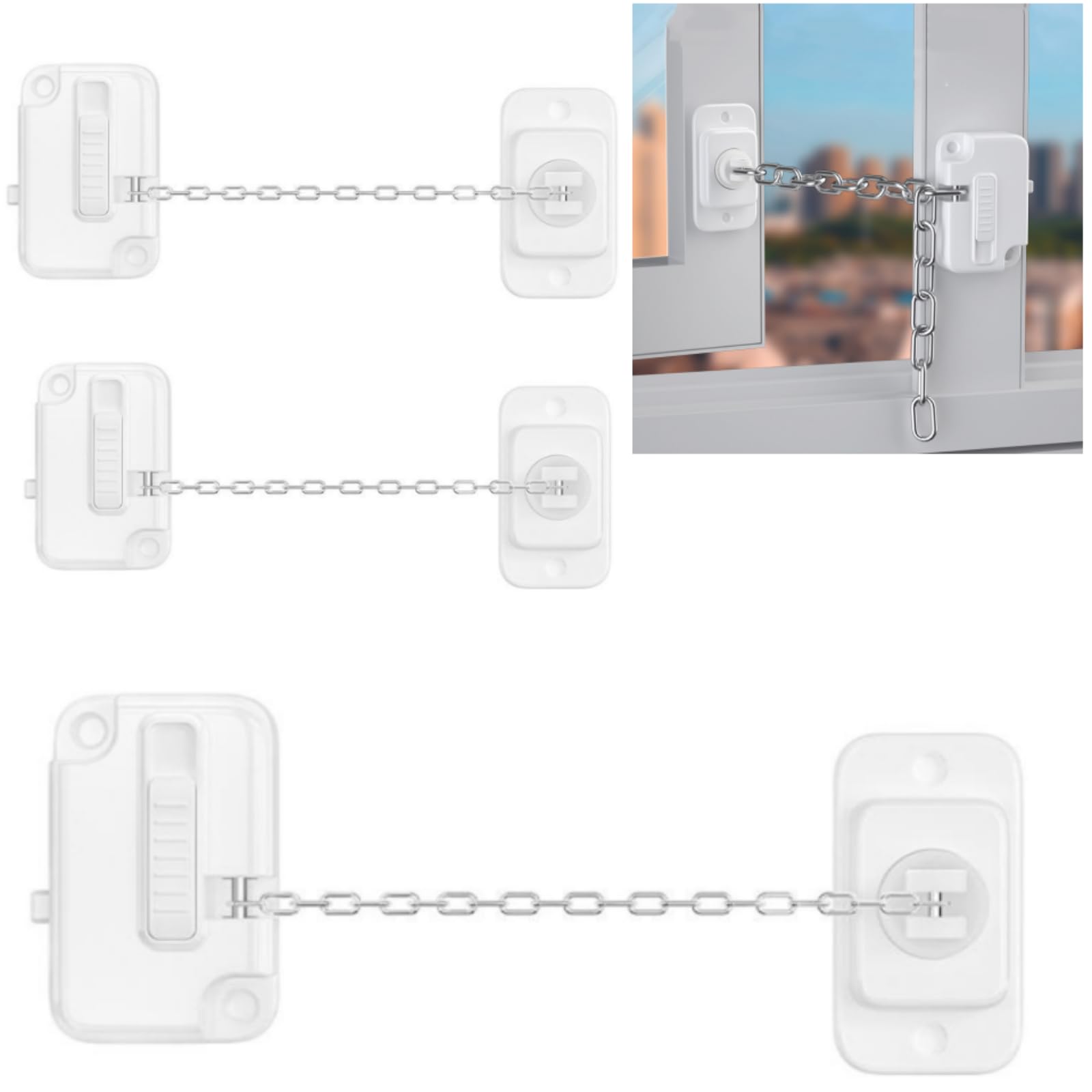 Lucchetto Per Frigo E Finestre, Sicurezza Bambini, Autoadesivo, Catena In Acciaio, Fino A 10kg, Doppio Interruttore - 5