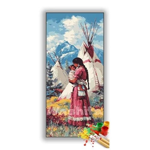 �������G �C���f�B�A�� ���ꂳ�� �����h��G �L�b�g DIY ��l ���S�Ҍ��� �f�W�^�����G ��h�� �����L�b�g�ɂ��G�� Paint By Numbers �A�N�����y�C���g ���ʉ� �����Ńy�C���g �z�[�� �I�t�B�X���� �M�t�g 25x50 cm, �t���[