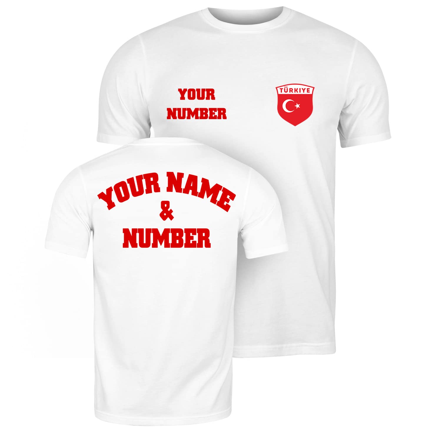 lepni.me Mens Personalised Football Jersey Turkey | Your Name and Number | Turkish Flag Badge | Custom T-Shirt | Football Championship (XL White Multi Color)