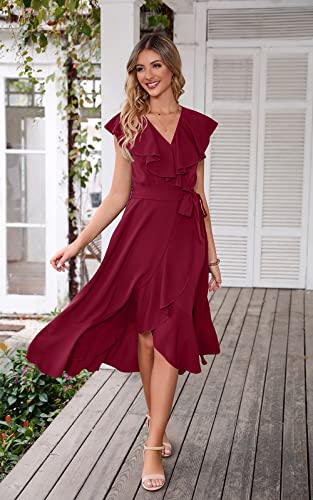 Image of PRETTYGARDEN Women's 2023 Summer Wrap Maxi Dress Casual Boho Deep V Neck Short Sleeve Ruffle Hem Split Beach Long Dresses