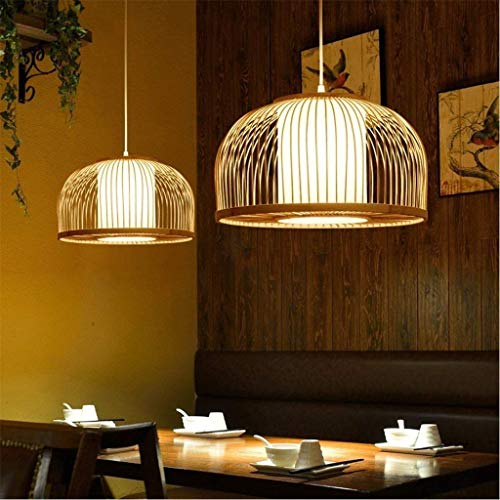 Lustre créatif style japonais en bambou véritable, suspension moderne E27