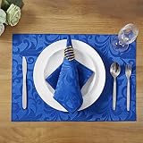 HommxJF 4 Pieces Scroll Damask Jacquard Royal Blue Placemats,13 x 19 inch Protect Surface Heat and S