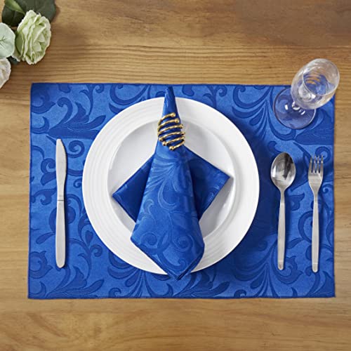 Hommxjf 4 Pieces Scroll Damask Jacquard Royal Blue Placemats,13 X 19 Inch Protect Surface Heat And Stain Resistant Dinner Mats #TOP5