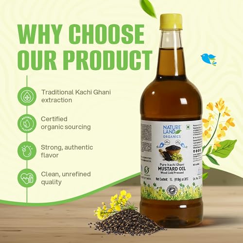 Image of Natureland Organics Kachhi Ghani Pure Mustard Oil 1 Ltr - Cold Pressed