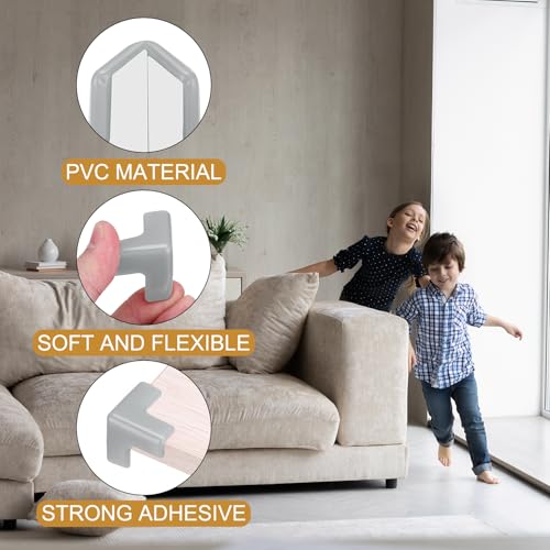 Image of uxcell Corner Protectors, 12 Pcs Table Corner Protectors, Furniture Corner Guard and Edges Safety Bumpers for Table Edges and Sharp Corners (T-Shaped, Grey)