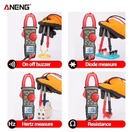 PN200 Medidor de pinza digital Multímetro 4000 conteos 600A DC/AC Amperímetro Probador de voltaje para autos Hz Capacitancia NCV Ohm y línea combinada miniatura 4