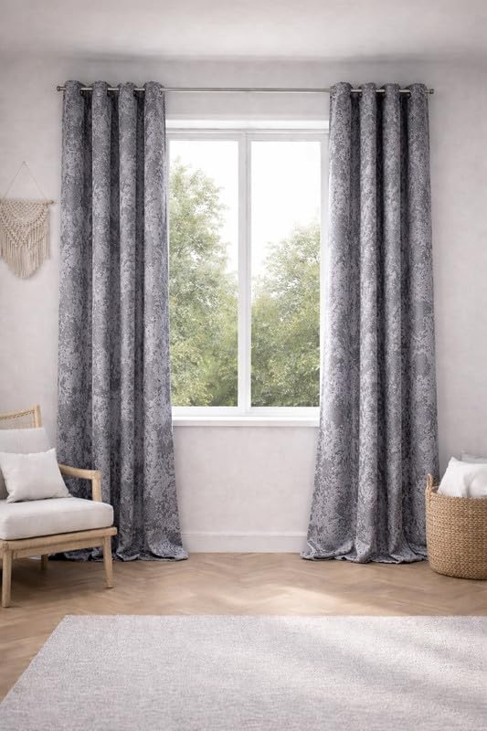 Image of Grey Velvet Blackout Curtain for Door & Window, 11 Feet Long, 70% Room Darkening, Thermal Insulated Heavy Drape, Soft Velvet Fabric, Set of 1 (335 * 121cm, Grey)