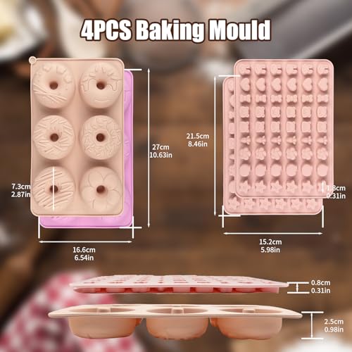 2Pcs Non-Stick Doughnut Mould, 6 Cavity Dishwasher & Microwave Safe Silicone Donut Tray, 2Pcs 54 Cavity BPA Free Gummy Bear Moulds, Bagels Baking Pan, Flexible Donut Baking Mold for Muffin Cupcake - Image 3