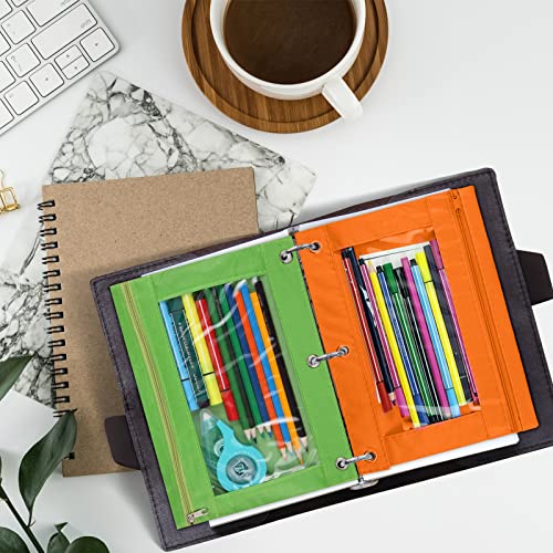 Image of 3-Ring Pen Pencil Pouch with Clear Window Stationery Bag Binder Case Classroom Organizers Green