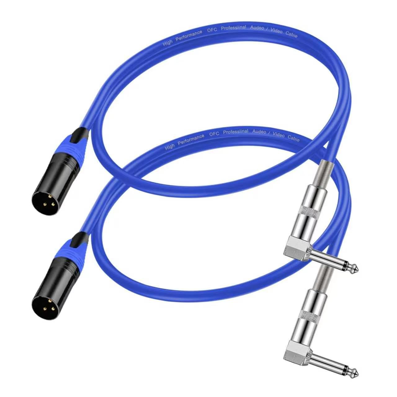 Mikrofon-Audiokabel, rechtwinklig, 1/4 TS auf XLR 3-poliger Stecker, 6,35 mm TS Mono rechtwinklig auf XLR-Stecker, 3-poliges Kabel für Mikrofonmischer, Instrumente, 2 Stück