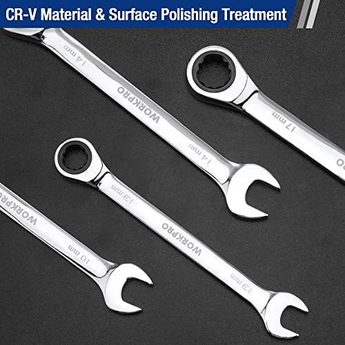 Workpro 7-Piece Ratcheting Combination Wrench Set, 72 Teeth, Combo Ratchet Wrenches Set With Roll Up Pouch, Metric 8Mm-17Mm #TOP5
