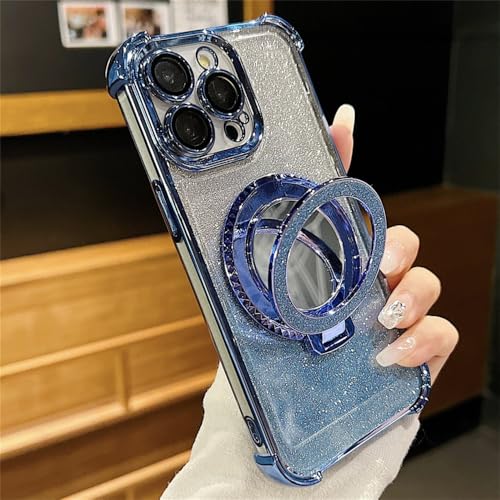 Protection iPhone 12 Pro Max miroir placage bleu de haute qualité avec bague