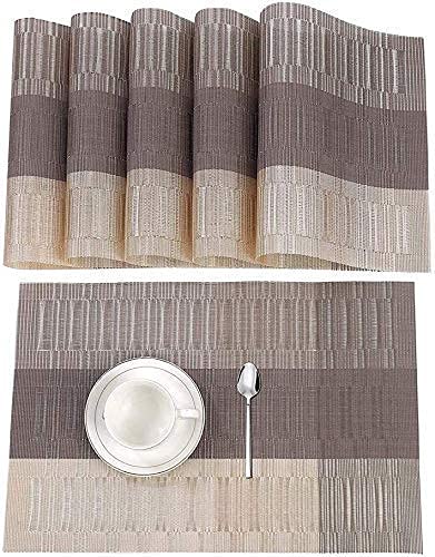 JULEX Placemats for Dining Table Heat Resistant Kitchen Table Mats Washable PVC Place Mats Stain Resistant Non-Slip Placemat (Golden & Beige, 6)