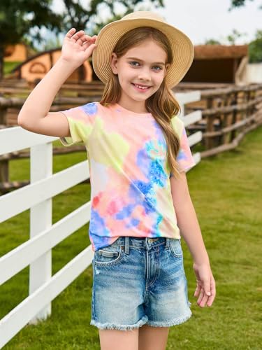 Image of Haloumoning Girls Tie Dye Short Sleeve Shirt 5-14 Years | Kids Summer Fashion, Girls shirts,Girls tshirt,Tops for girls,Tie dye shirts,Crewneck Tops, Casual Tees