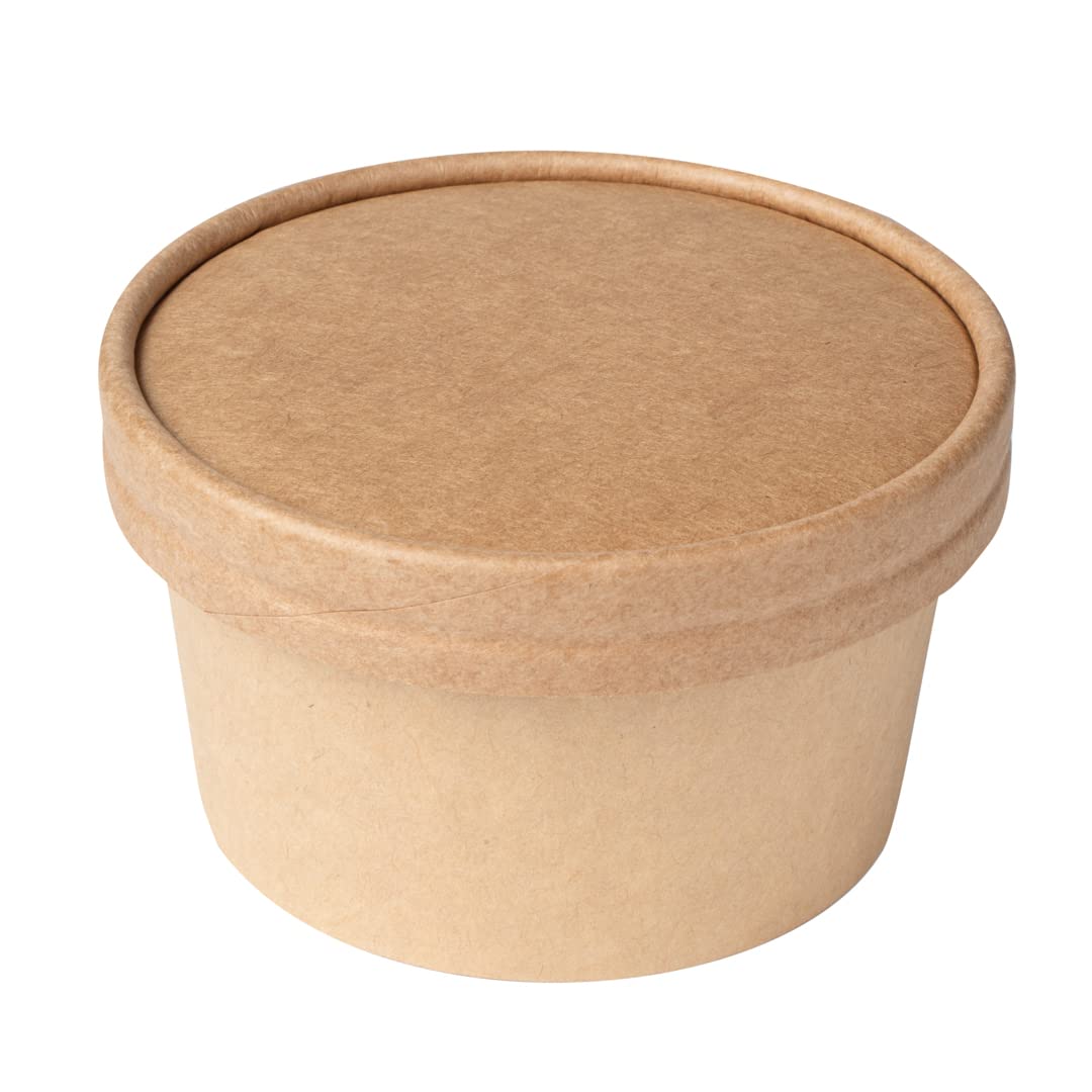 LIDS ONLY: Coppetta Lids For Ice Cream Cups, 50 Disposable Treat Cup Lids - Cups Sold Separately, Flat Design, Brown Paper Lids For Disposable Chili Bowls, Round - Restaurantware