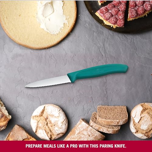 Image of Victorinox Swiss Made, Stainless Steel Swiss Classic Paring Knife, 8 cm, Wavy Edge with Pointed Tip, Professional and Household Use, Kitchen Tools & Items, Green, 6.7634.C1 | Multipurpose Knife