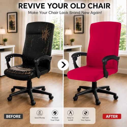 Image of Stretch Computer Office Chair Cover with Durable Zipper - Universal Washable Removable Spandex Rotating Boss Chair Slipcovers - Anti-dust Soft Desk Chair Seat Protector for Dogs, Cats, Pets
