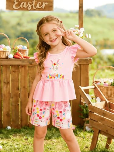 Image of Girls Summer Outfits Toddler Baby Girls Short Sets 2 Piece Clothing Set Flutter Sleeve Shirt and Short 2-7 Years