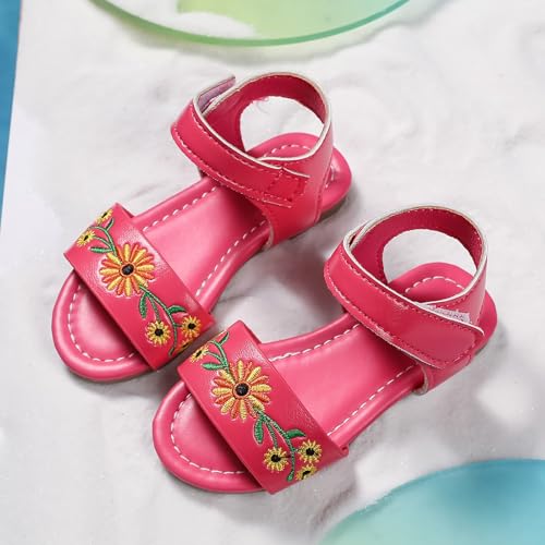 Toddler Girl Sandals Kids Floral Embroidered Open Toe Bohemian Summer Casual Ankle Strap Princess Flat Sandal Shoes3